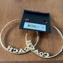 Coach  Women’s Signature Logo Large Hoop Earrings Goldtone 3 in Diameter NEW Photo 1