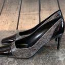 Sesto Meucci  Gray & Black Patent Leather & Shiny Fabric Heels Size 7.5 Photo 2