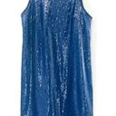 Carmen Marc Valvo  Denim Blue Sequin Sleeveless Shift Dress Size 6 Small Photo 2