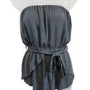 Elan  Strapless Elastic Waist Palm Green Belt Flutter Front Romper Coverup Small Photo 0