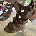 American Eagle  faux leather strappy block heel tan sandals, boho, peep toe, 11M Photo 5