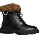 Shoedazzle  Kleio Combat Boots Faux Fur Trim Chunky Lug Sole Black Photo 1