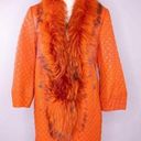 Vintage leather coat with fur trim, color orange Size XS Photo 0