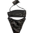 Naked Wardrobe  Swim Women's XS Convertible Bandeau Bikini Black Vinyl Cheeky NWT Photo 1