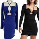 Lush Clothing New Lush Front Tie Cut Out Dress Long Sleeve Bodycon Mini Royal Blue Photo 1