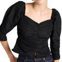 Something Navy  Black Ruched Puff Shoulder Blouse. Size S Photo 0