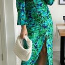 ZARA dress midi Floral ruched Wedding long sleeve green blue boho summer vacation Photo 0