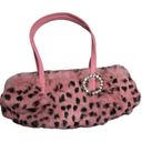 Wilson’s Leather Vtg Y2K Wilsons Leather Pink Leopard Print Rabbit Fur Baguette Shoulder Bag Photo 0