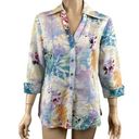 Harvé Benard Harve Bernard Linen Blend Floral Short SLeeve Button Down Shirt Top Size Large Photo 0