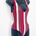 Solid & Striped  V Neck Low Back Striped One Piece Swimsuit Pink Small Photo 2