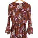 Peach Love California Peach Love Burnt Orange Floral Surplice Dress Statement Sleeves size Medium Photo 5