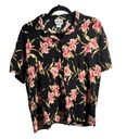 Krush VTG  Black Pink Floral Hawaii Top Buttons Crinkle Rayon Notched Collar Sz M Photo 0