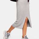 Free People Medium Rib Knit Midi Bodycon Pencil Skirt Grey Slit Cut Front Photo 1