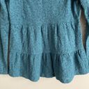 Garnet Hill  Womens Lace Knit Teal Sheer Top Overlay Size XS Long Sleeve Tiered Photo 6