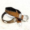 Nocona cow hide leather studded women’s western belt brown tan silver large Photo 6