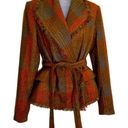 Anthropologie  Cartonnier Plaid Fringe Belted Jacket Blazer Photo 0