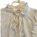 Zadig & Voltaire  Short Sleeve Silk Blouse Size Medium Cream Ruffle Coquette FLAW Photo 2