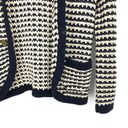 Loft Womens Size Medium Crochet Knit Blazer Striped Navy Blue Cream Photo 4