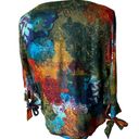 Coldwater Creek  Boho Multi Color Silk V-Neck Blouse, Sz L Photo 5