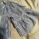 Free People  Sunny Day Striped Embroidered Ruffle Trapeze Mini Dress Blue White Photo 8