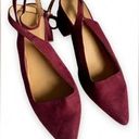 Loft  Size 9.5 Maroon Burgundy Ankle Strappy Suede Low Heels Womens Photo 0