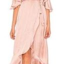 Bardot  Dress Womens 6 Bea Cold-Shoulder Ruffle Wrap Biscotti Dusty Pink Satin Photo 0