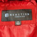 Kenneth Cole Reaction Womens Duck Down Puffer Coat M Red Full Length Zip Chevron Quilt Hood Photo 4