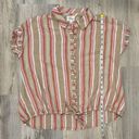 Ava James Linen Blend Short Sleeve Button Shirt Striped Drawstring Top Size M Photo 2