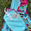 American Eagle  Floral Bikini NEW Bandeau Top M Cheeky Ruffle Bottoms L Blue Pink Photo 4