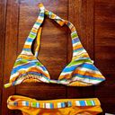 NWT Y2K Buzois Orange White Blue Stripe Halter Top Bikini Set Size Large Photo 1