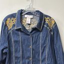 Susan Graver Susan GraverButton Up  Denim Shirt Collar Blue Gold Embroidered Sequined shimmer Photo 1