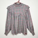 Peace Love World  plaid mock Neck Blouse Top Size M Smocking Detail Photo 0