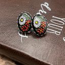Daisy Vintage 1970s Black White  Red Floral Cabochon Stainless Steel Earrings Photo 2