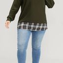 Bloomchic Sweatshirt w/ Plaid Hem and Collar Olive Size 18 Photo 2