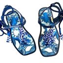 Farm Rio  Blue Tile Beaded Flat Lace Up Sandals Blue Size 6 NEW WITHOUT BOX Photo 0