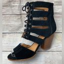 Nine West  Highland Lace Up Black Leather Block Heel Booties Size 10 M Photo 0