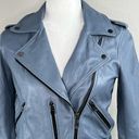 All Saints Balfern Flint Blue Belted Crop Leather Moto Jacket Size 4 Photo 7