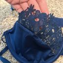 Roma  Confidential Navy Blue Satin & Lace Bra with Gold Accent—Size Large Photo 2