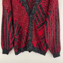 Vintage 80s Retro Red Black Geometric V Neck Grandpa Chunky Cardigan Sweater Size L Photo 4