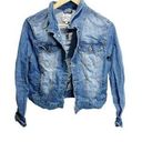 Love Tree  Women's Cropped Blue Denim Jacket XL Fall Collared Snap. Buttons Photo 0