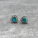 Sterling Silver & Turquoise Heart Shaped Rope Twist Stud Earrings Photo 1