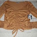 𝅺NWT Women's Arizona Jean Co Long Sleeve Rouched Orange Striped Crop Top Size M Photo 0