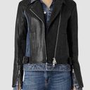 ALLSAINTS  Leather Jacket Biker Blue Denim Black Leather Jacket Size 4 Photo 0