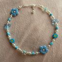 Pastel Blue Flower Butterfly Smiley Pearl Kawaii Y2k Style Beaded Choker Necklace. Photo 0