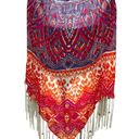 CHICO'S Phoebe Poncho Colorful Sheer Linen ONE SIZE w Beaded Fringe Pink Purple Size M Photo 6