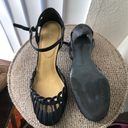 Nine West 90s/2000s  black vintage y2k roman hollow strappy cage cone curved round toe basket weaving fisherman maryjane heeled pumps 100% genuine leather Photo 4