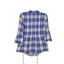 Miley Cyrus Blue, Black, Red, White Plaid Button Adj Sleeve Shirt w Tie In Back Women L Photo 3