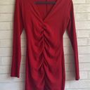 Reformation Raven Ruched Ribbed Cherry Long Sleeve Mini Dress Photo 0