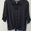 Style & Co  Short Sleeve Black Button Down Front Tie Top Sz PL Photo 3