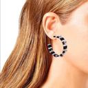 Betsey Johnson  BLK/WHT STRIPED FLOWER RHINESTONE JEWELED HOOP EARRINGS Photo 1